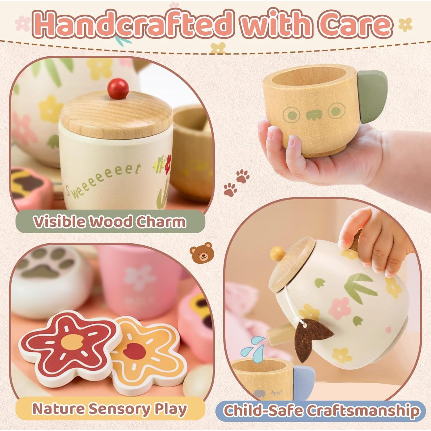 Juego de Té de Madera Beberolen para Niños 3-5 Años