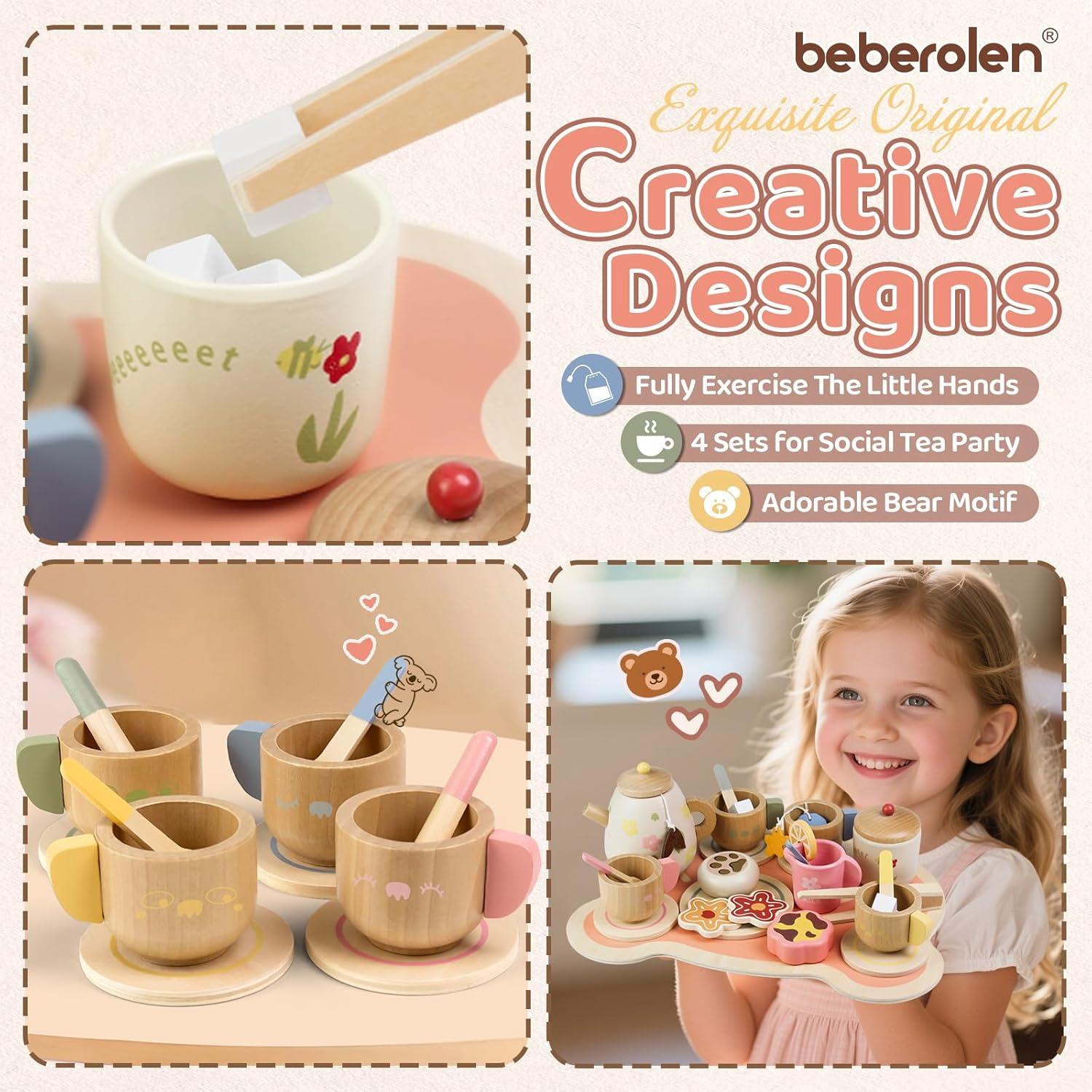 Juego de Té de Madera Beberolen para Niños 3-5 Años