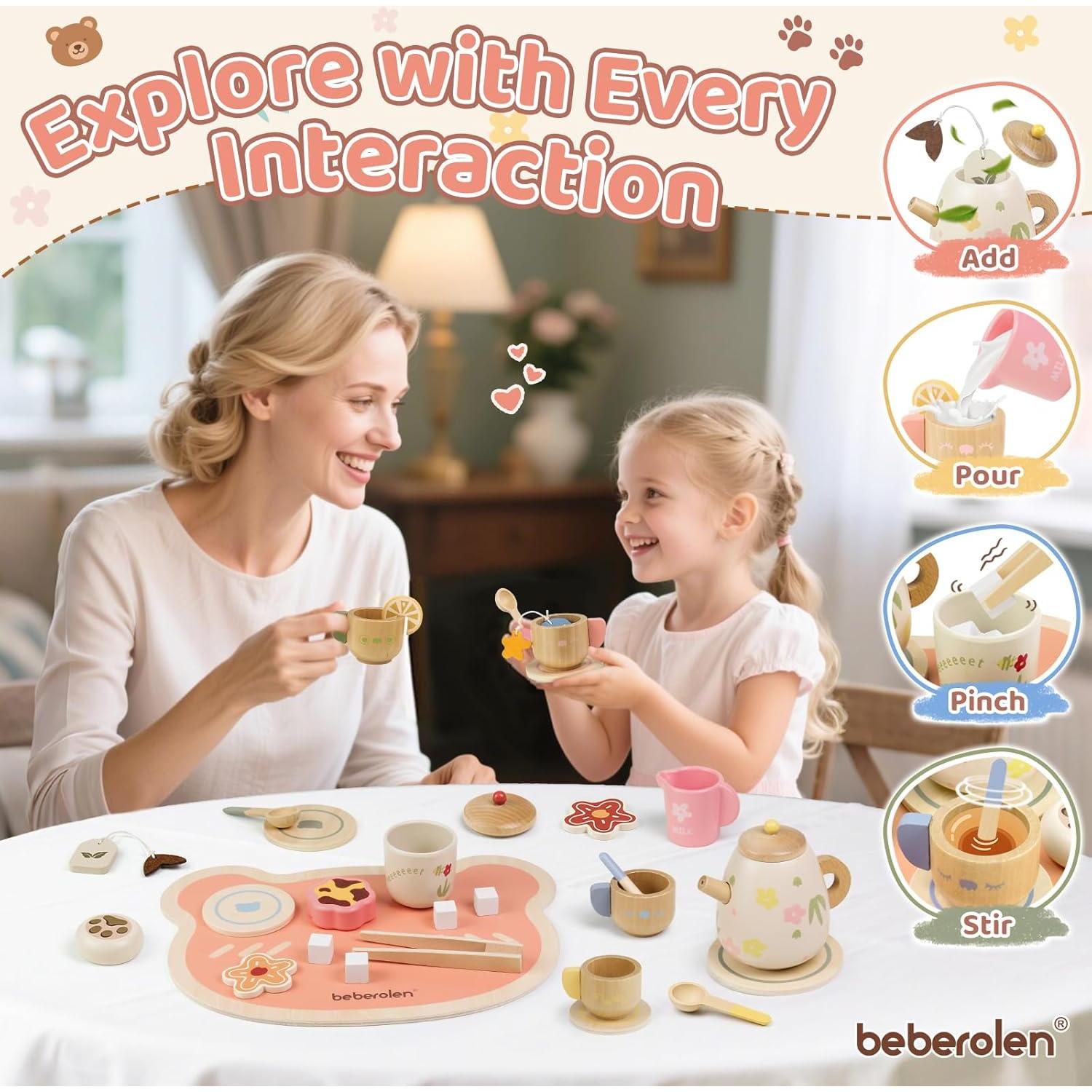 Juego de Té de Madera Beberolen para Niños 3-5 Años