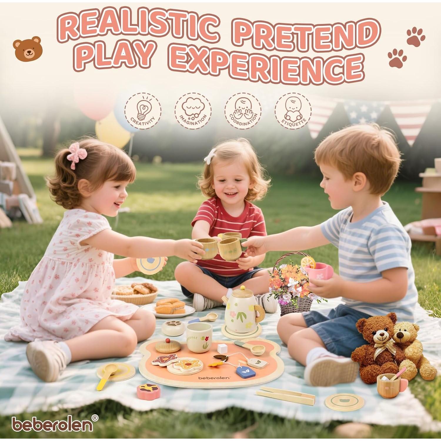 Juego de Té de Madera Beberolen para Niños 3-5 Años