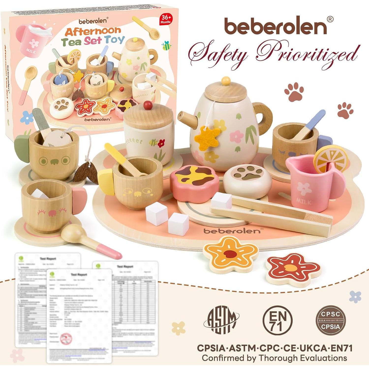 Juego de Té de Madera Beberolen para Niños 3-5 Años