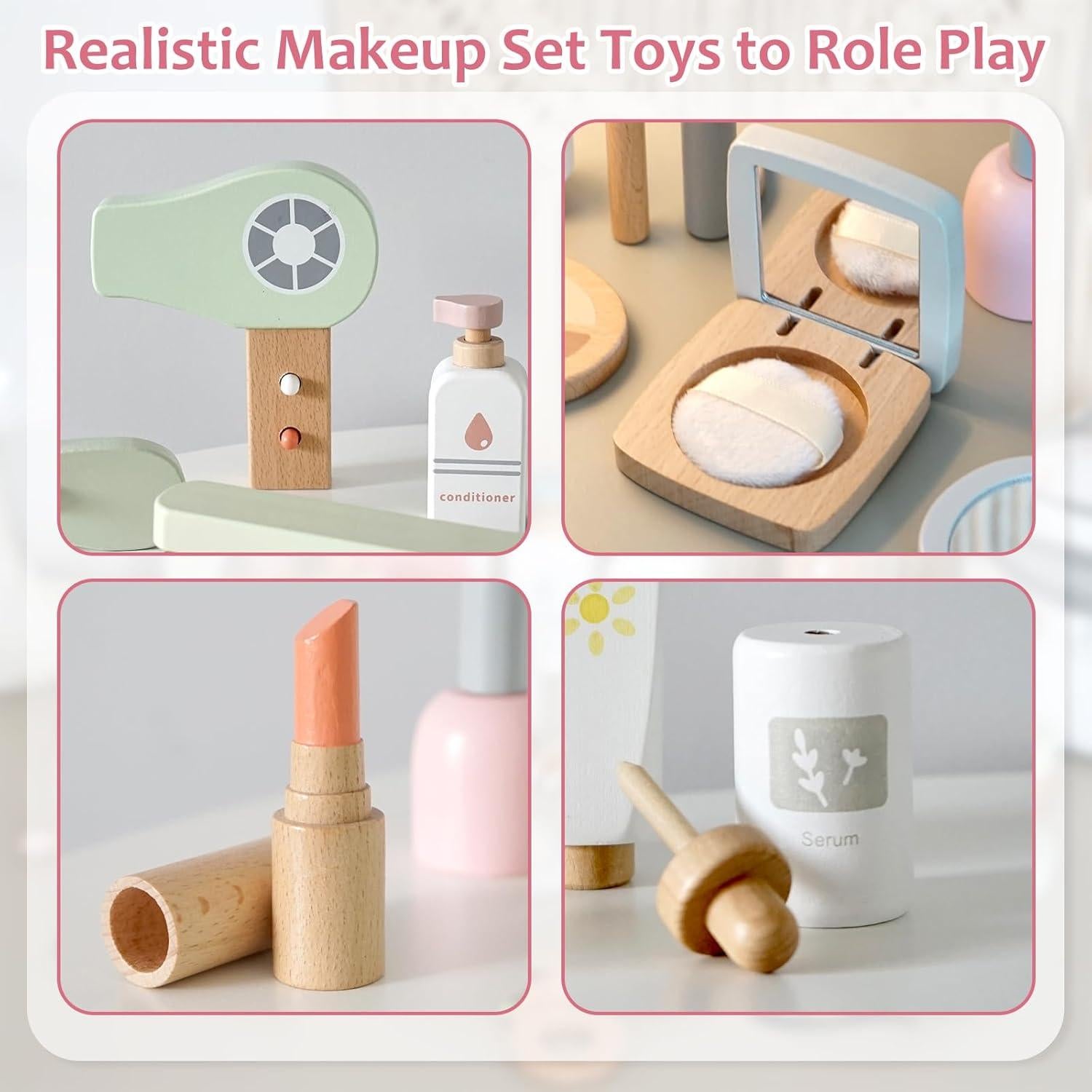 Juego de Maquillaje de Madera 22 Piezas para Niñas 3-6 Años