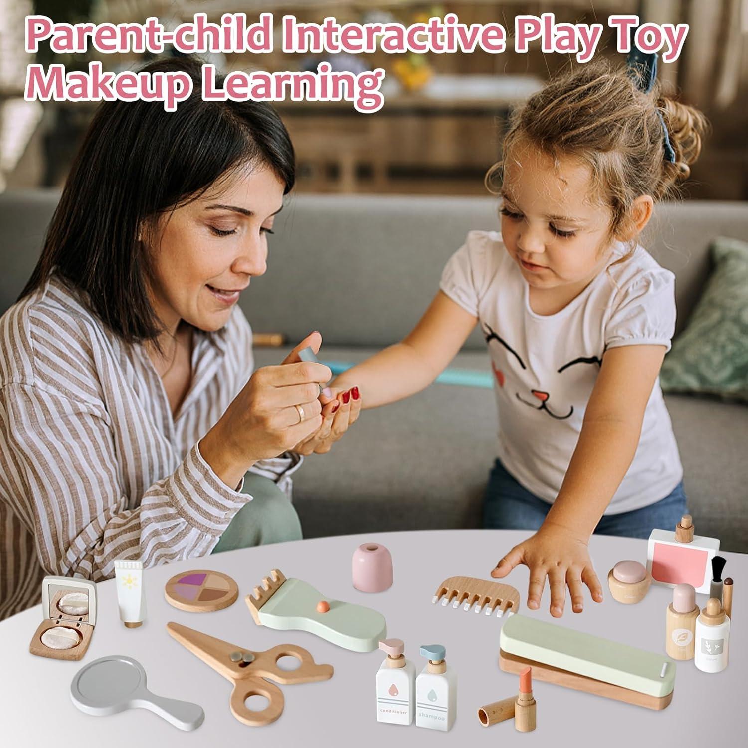 Juego de Maquillaje de Madera 22 Piezas para Niñas 3-6 Años