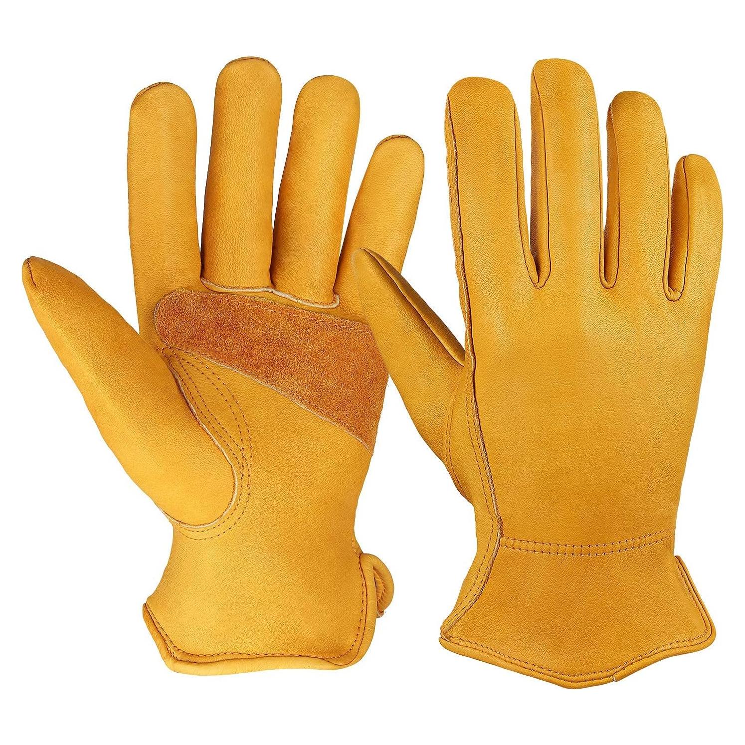 Guantes de trabajo OZERO de cuero de vaca Mediano Oro