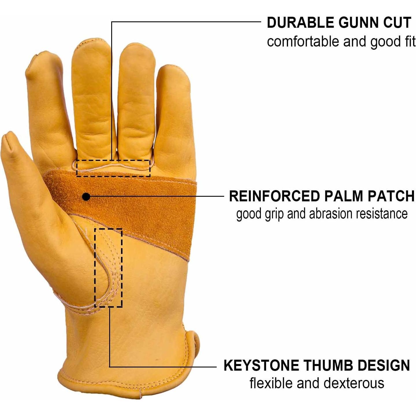 Guantes de trabajo OZERO de cuero de vaca Mediano Oro