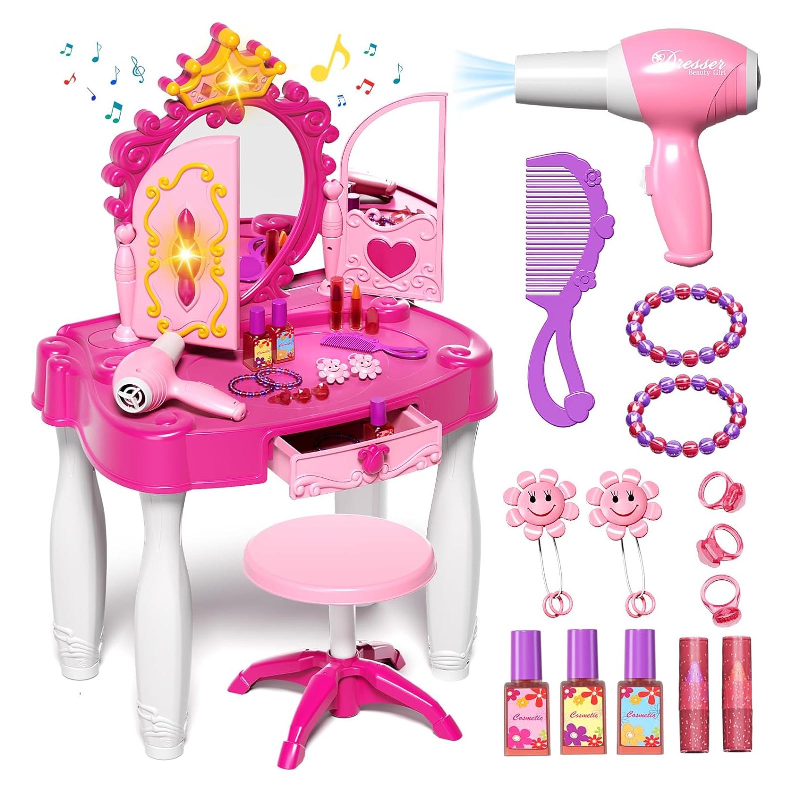 Mesa de Maquillaje Infantil Deejoy con Espejo y Silla 72x45cm