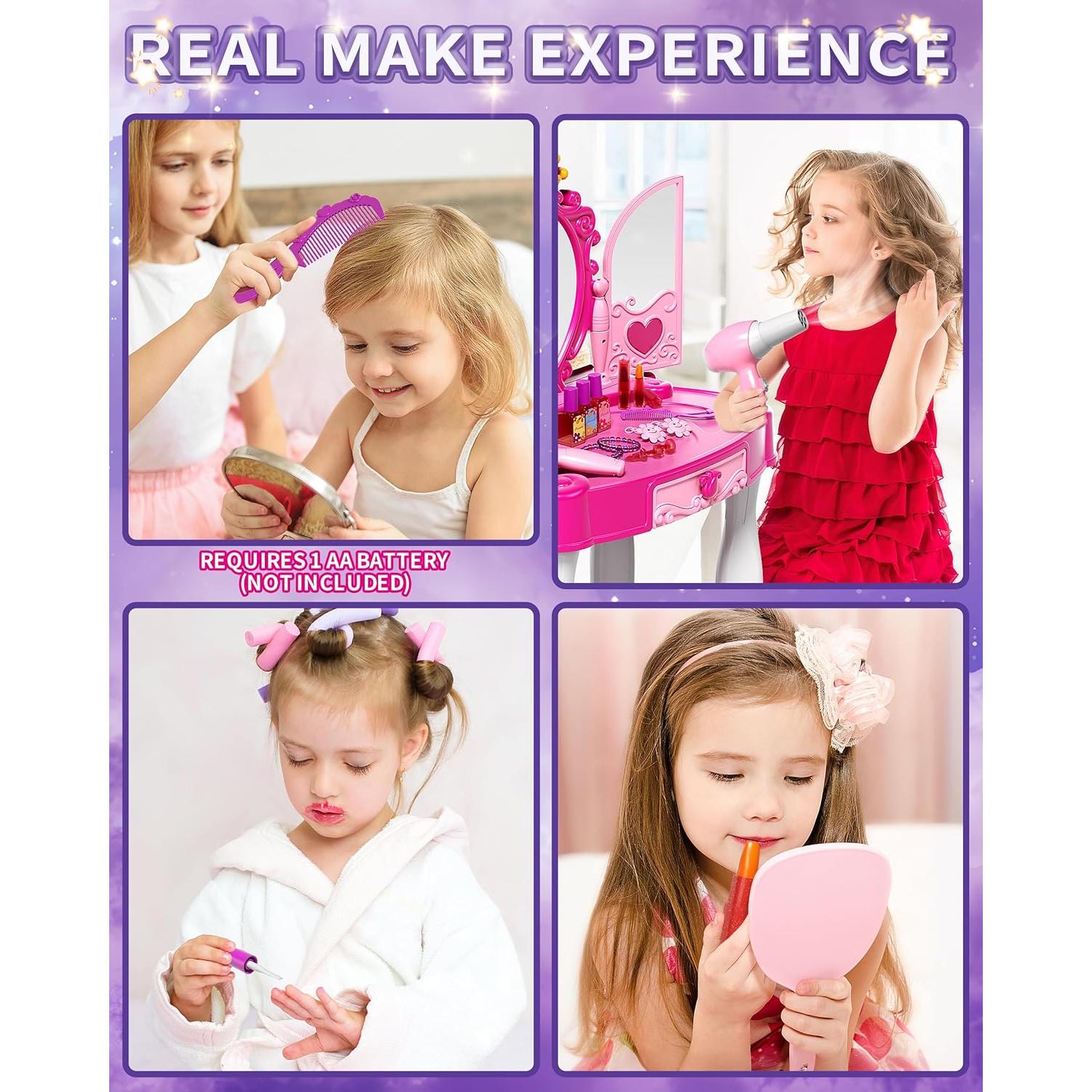 Mesa de Maquillaje Infantil Deejoy con Espejo y Silla 72x45cm