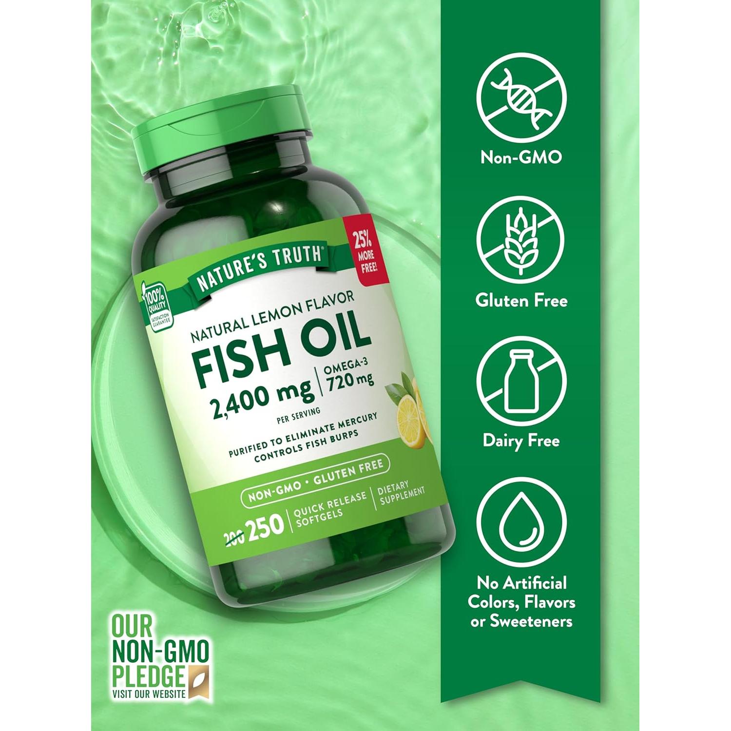 Aceite de Pescado Nature's Truth 2400mg 250 Gelatinas Blandas Omega 3