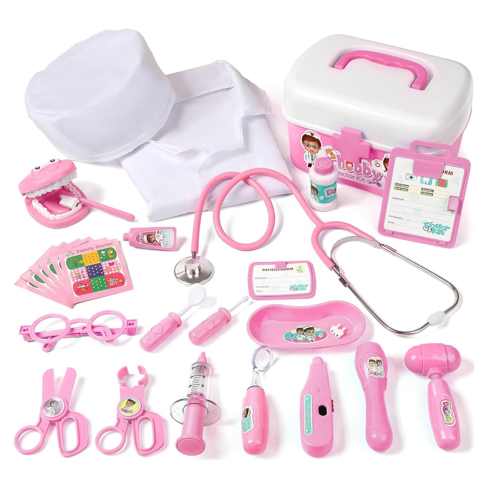 Kit de Doctor Phobby Rosa 27 Piezas Estetoscopio Real Niños 3-8 Años