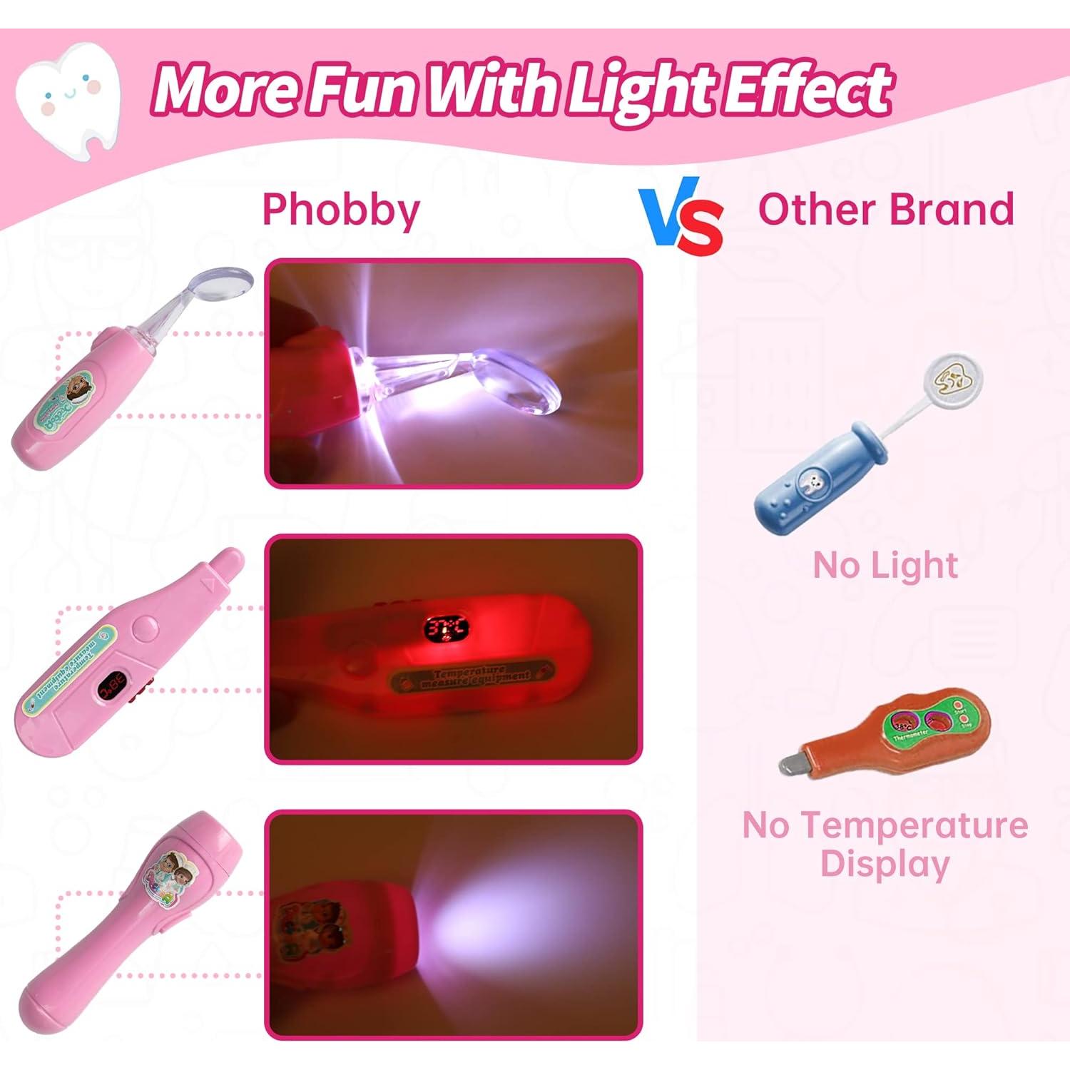 Kit de Doctor Phobby Rosa 27 Piezas Estetoscopio Real Niños 3-8 Años