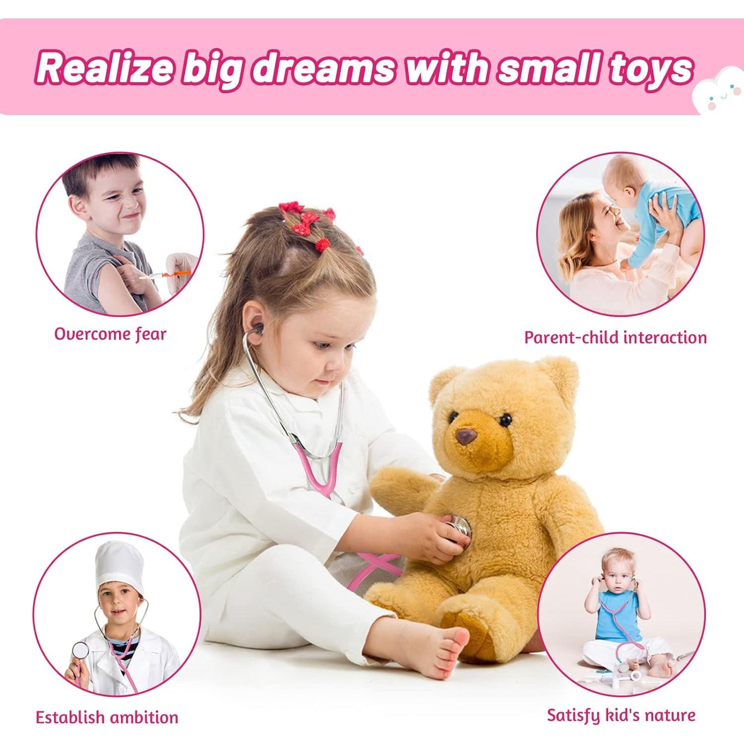 Kit de Doctor Phobby Rosa 27 Piezas Estetoscopio Real Niños 3-8 Años