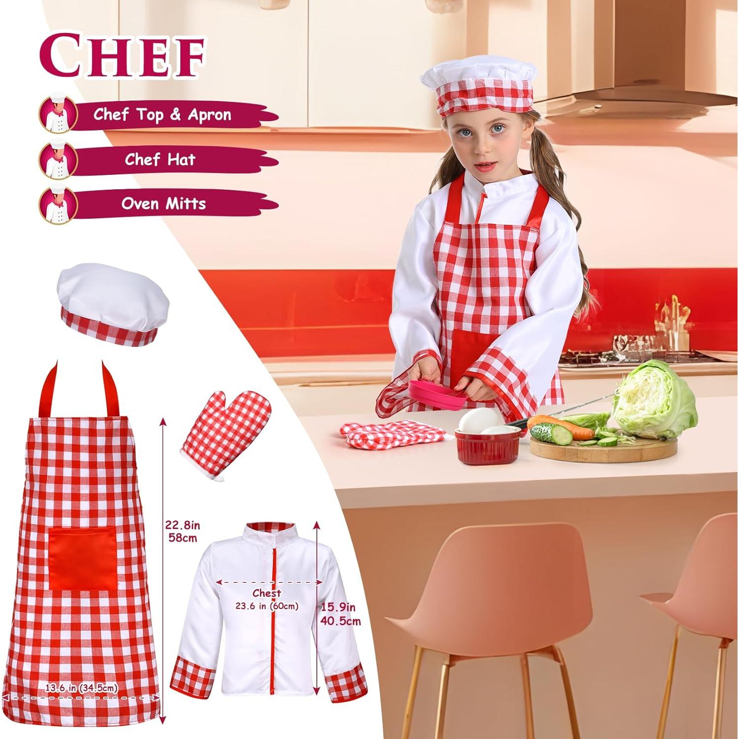 Conjunto de Disfraces 4 en 1 para Niños 3-6 Años - Bombero, Policía, Chef, Construcción