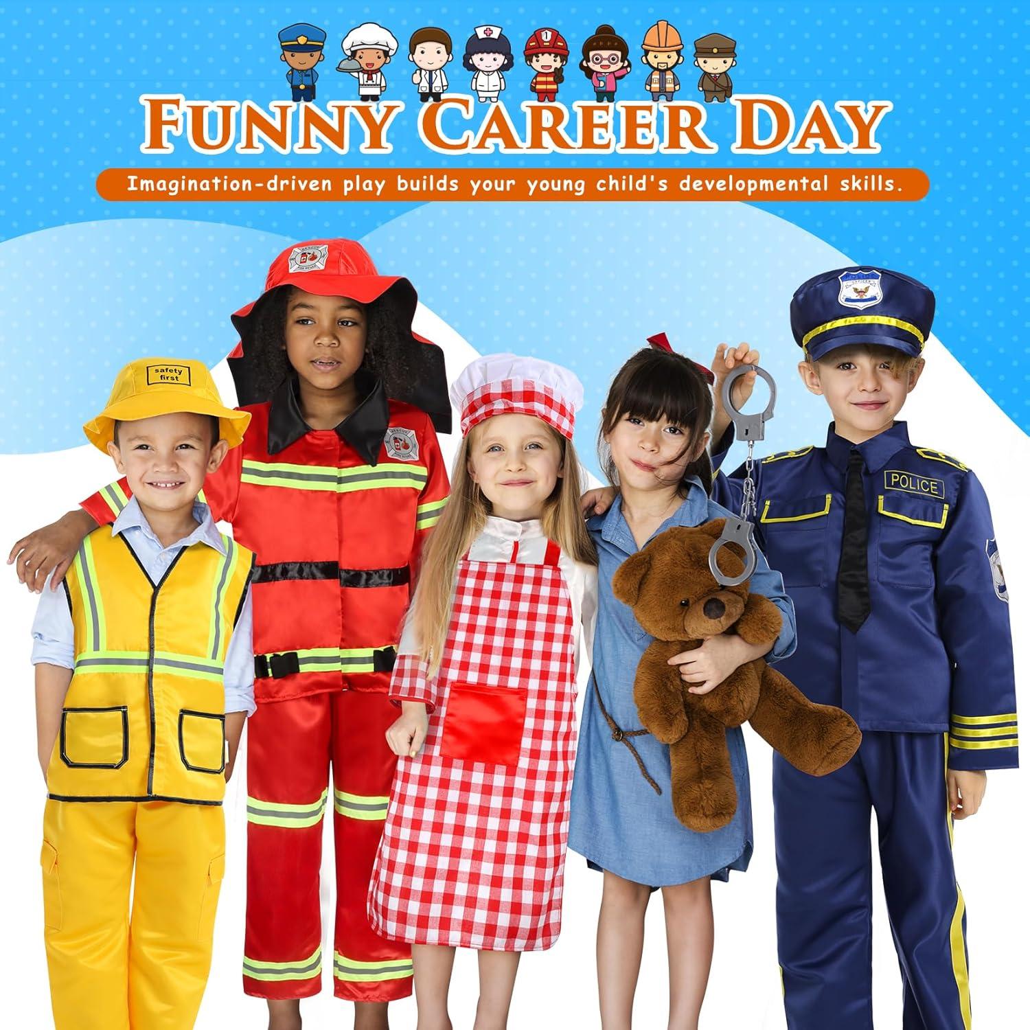 Conjunto de Disfraces 4 en 1 para Niños 3-6 Años - Bombero, Policía, Chef, Construcción