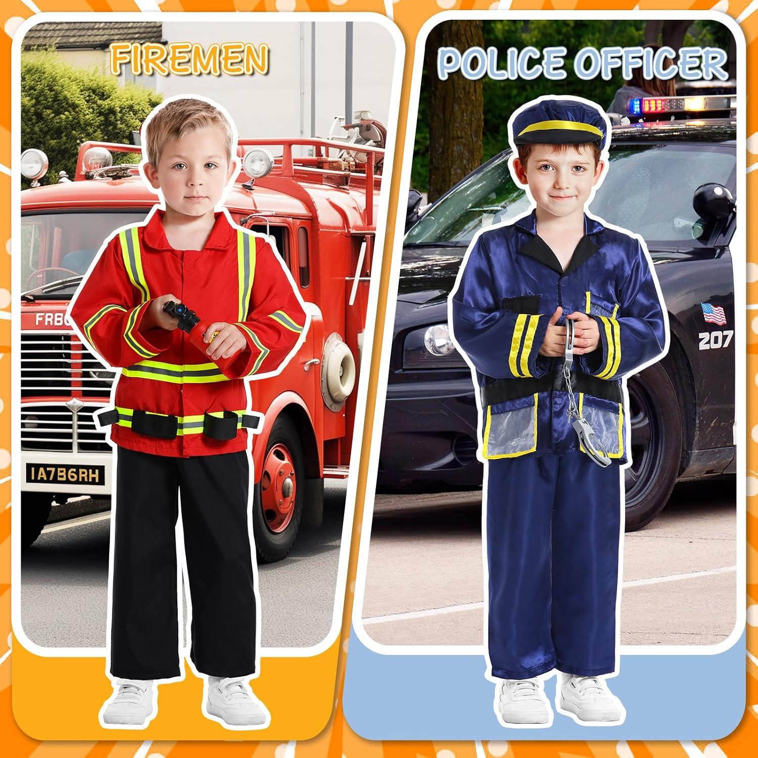 DISHIO Conjunto de Disfraces para Niños 14PCS Bombero, Policía, Doctor, Chef