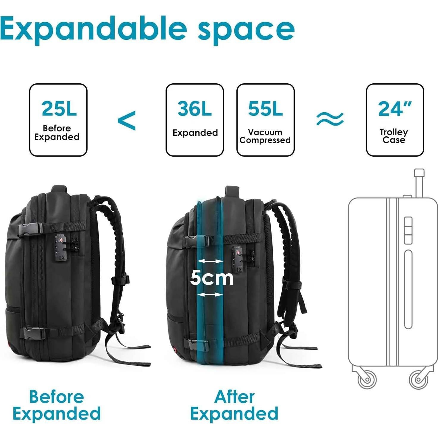 Mochila Travel Inspira 60L Expandible Antirrobo y Resistente al Agua