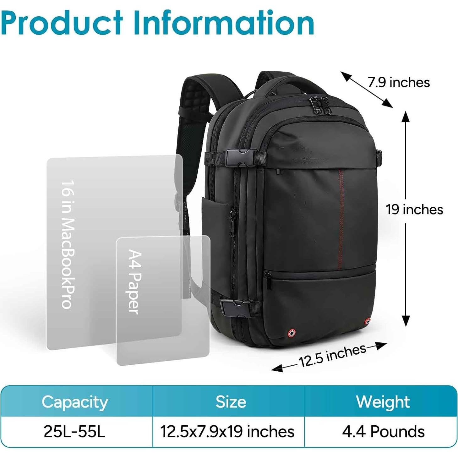 Mochila Travel Inspira 60L Expandible Antirrobo y Resistente al Agua