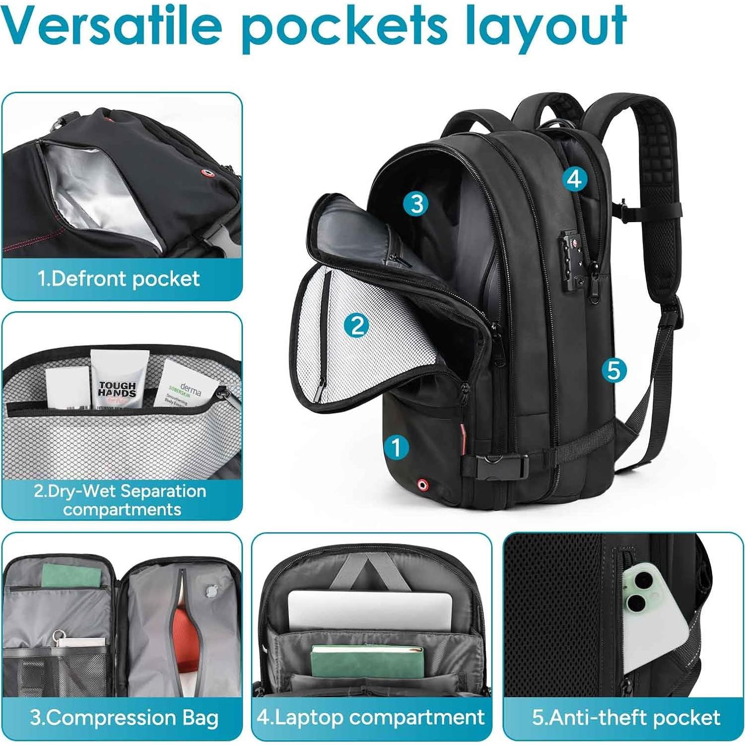 Mochila Travel Inspira 60L Expandible Antirrobo y Resistente al Agua