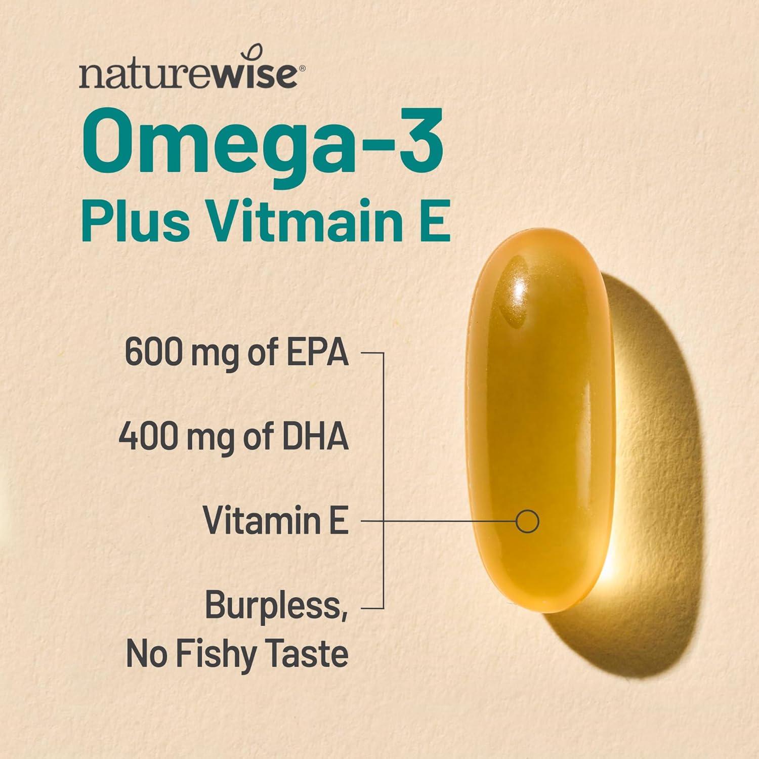 NatureWise Omega 3 Suplemento 1000mg + Vitamina E - 60 Cápsulas