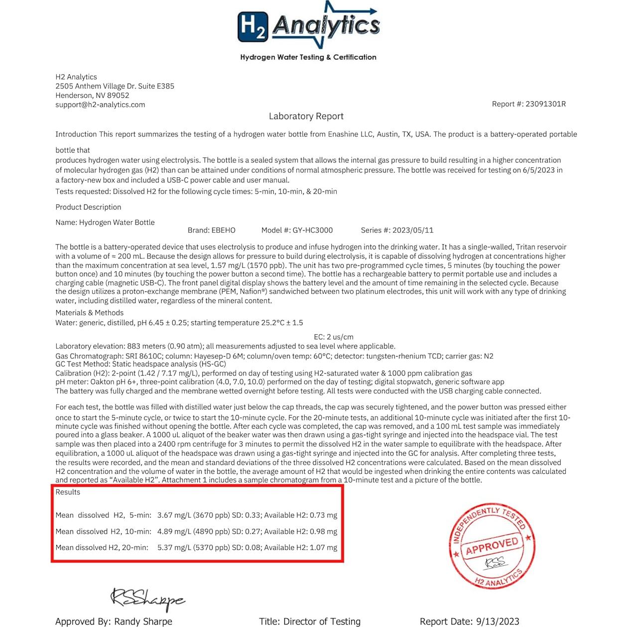 Botella Generadora de Agua de Hidrógeno EBEHO 230ml 5000+PPB