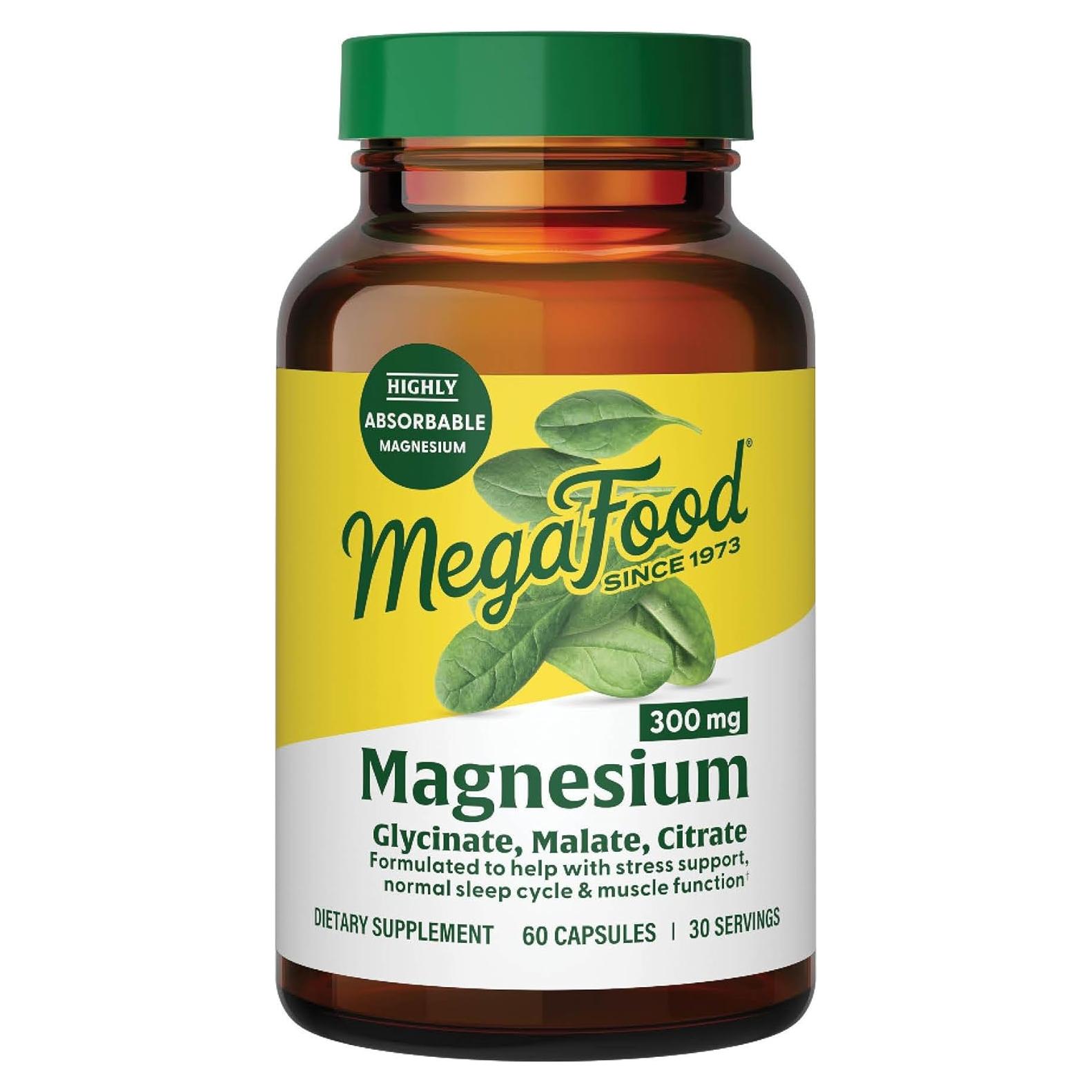 MegaFood Magnesio 300 mg - Glicinato, Citrato y Malato - 60 Cápsulas