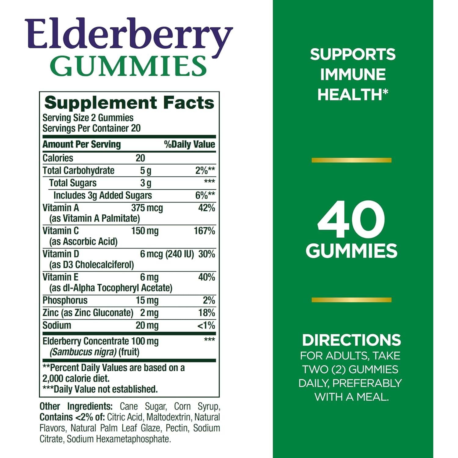 Gomitas de Saúco Nature's Bounty 40 Unidades Vitamina A C D E Zinc