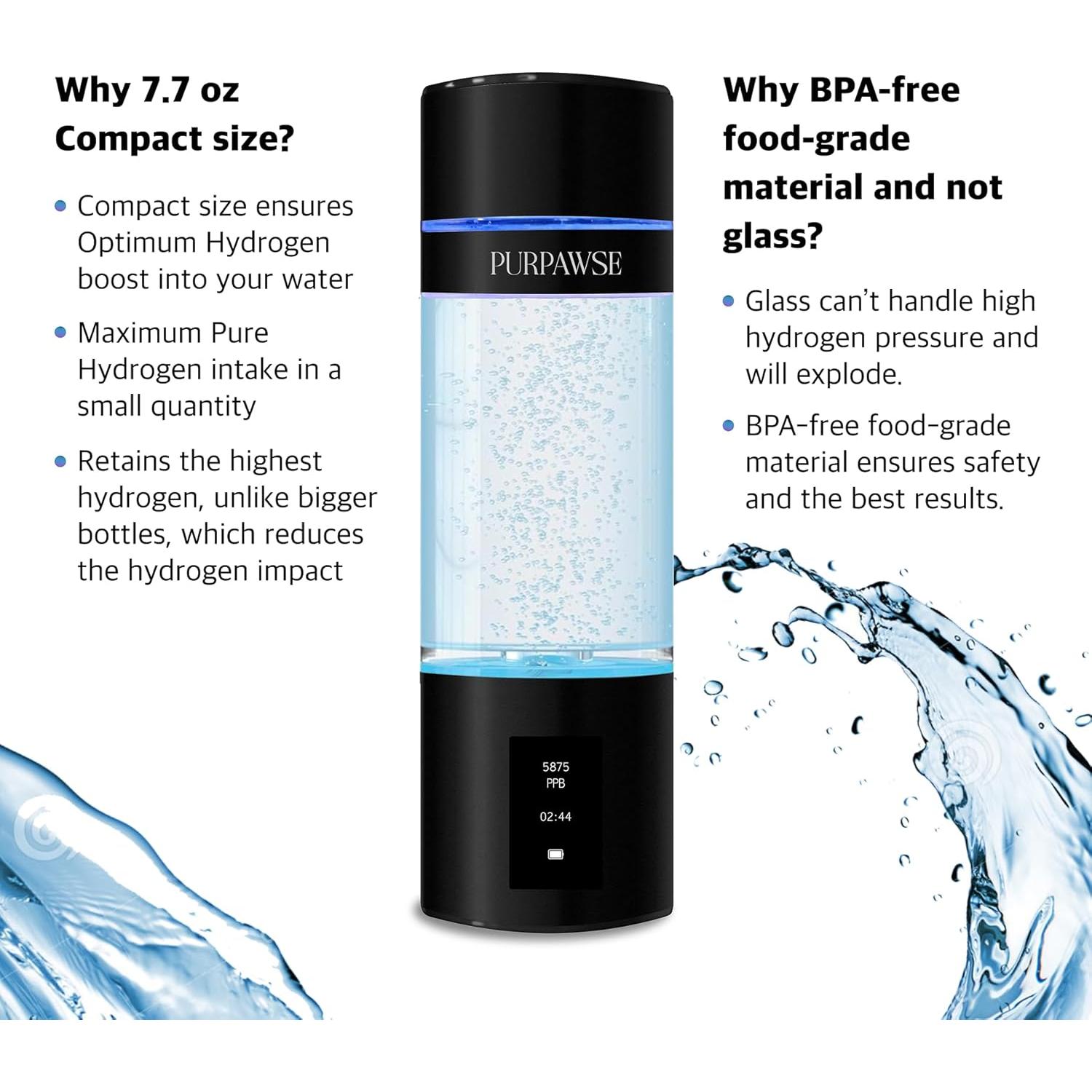 Generador de Agua Hidrógeno Purpawse Premium 6000 PPB Portátil