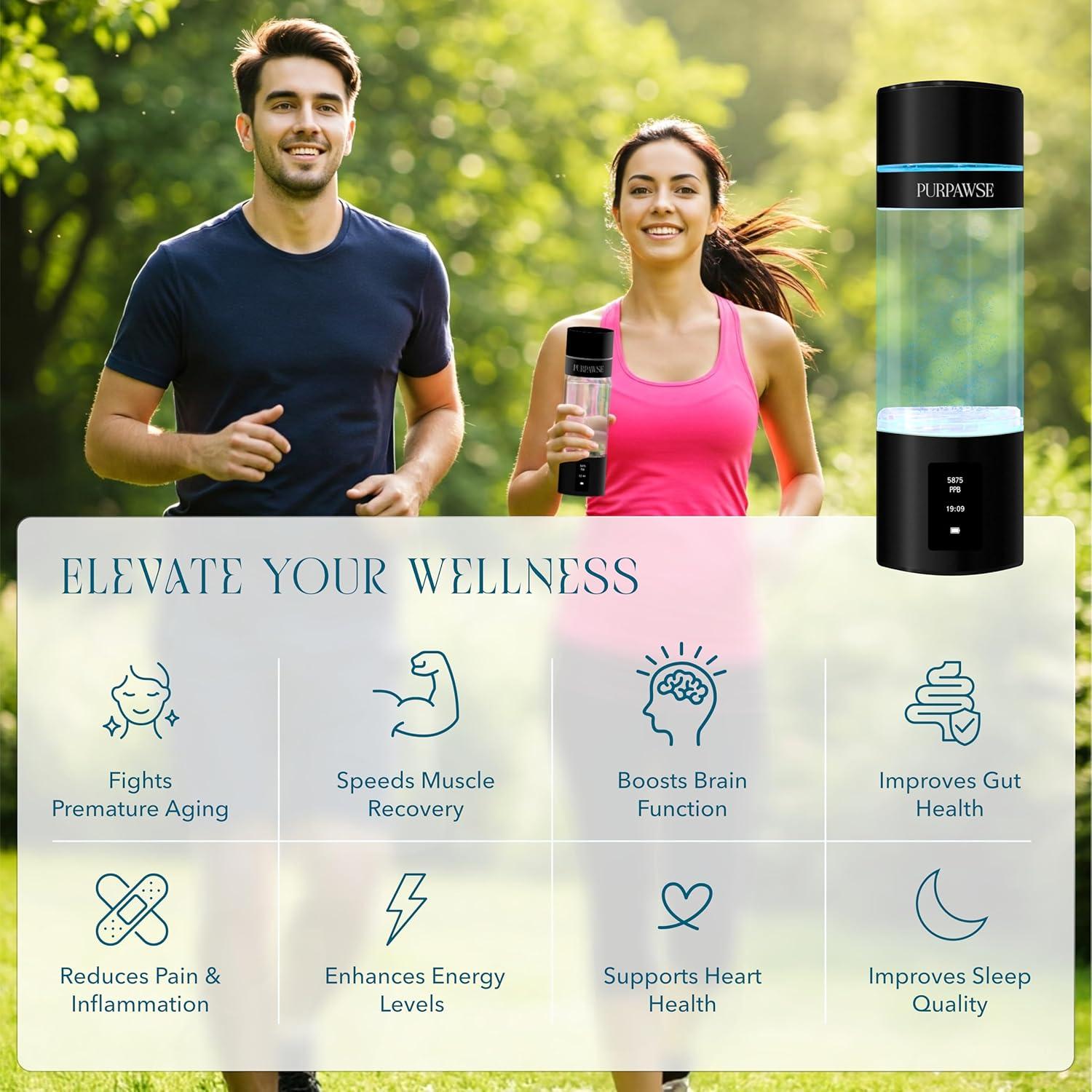 Generador de Agua Hidrógeno Purpawse Premium 6000 PPB Portátil