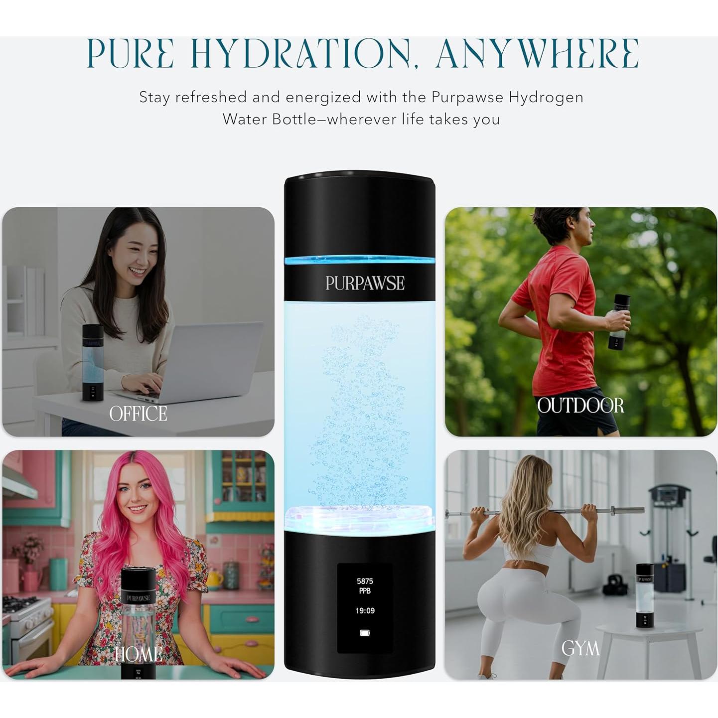 Generador de Agua Hidrógeno Purpawse Premium 6000 PPB Portátil