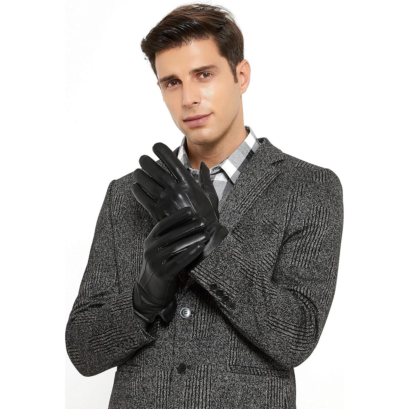 Guantes de Cuero ZLUXURQ para Hombre - Forro de Cachemira
