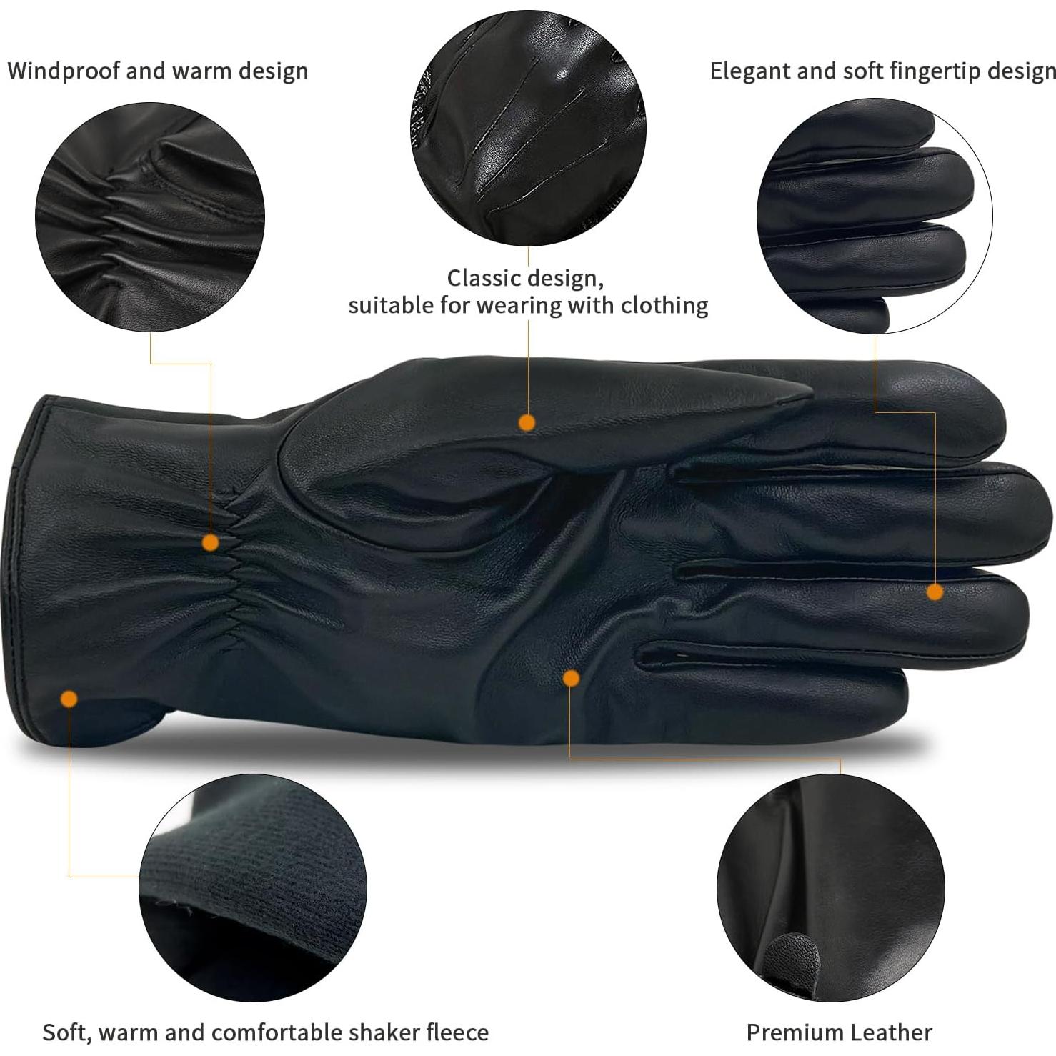 Guantes de Cuero ZLUXURQ para Hombre Forrados en Cachemira