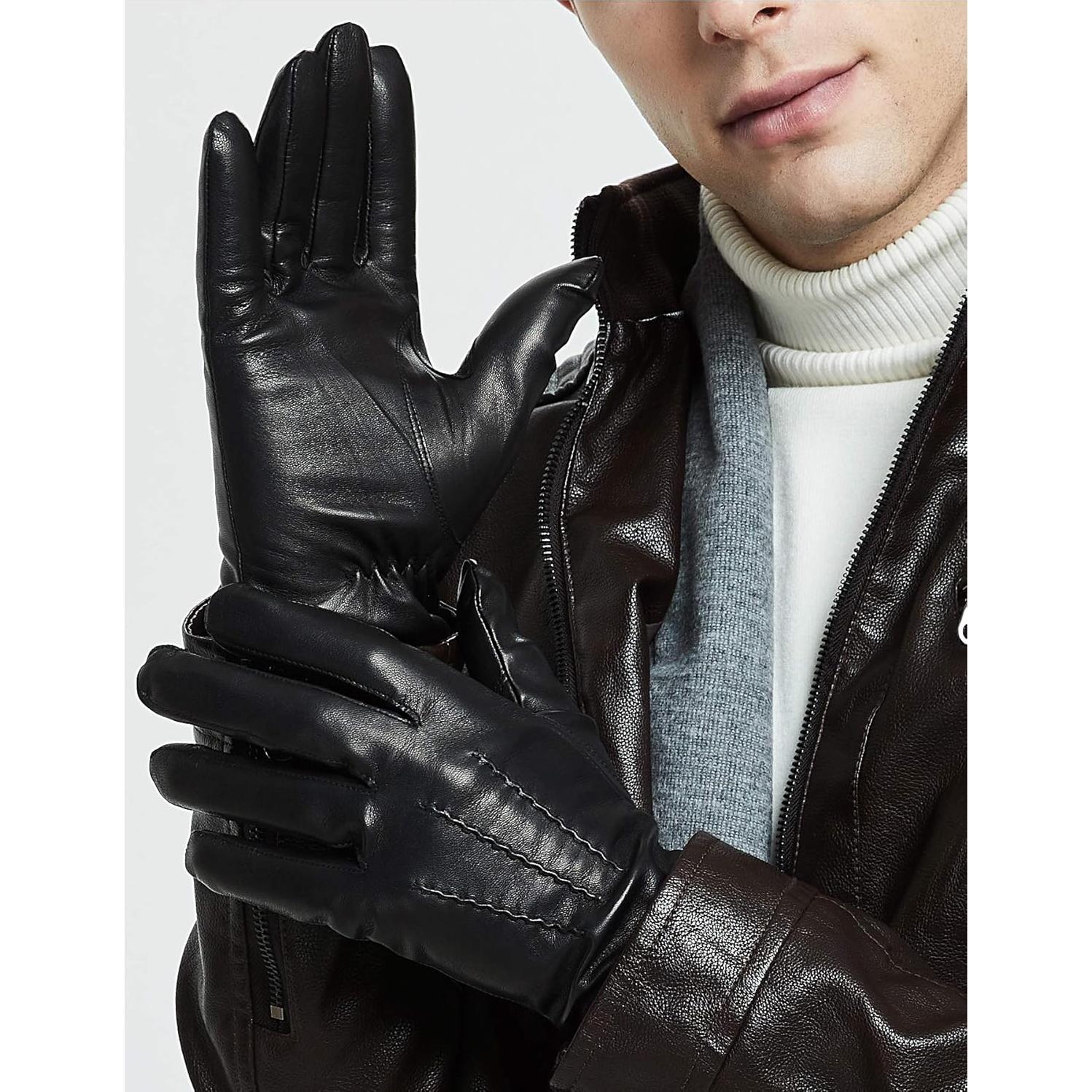 Guantes de Cuero ZLUXURQ para Hombre - Forro de Cachemira