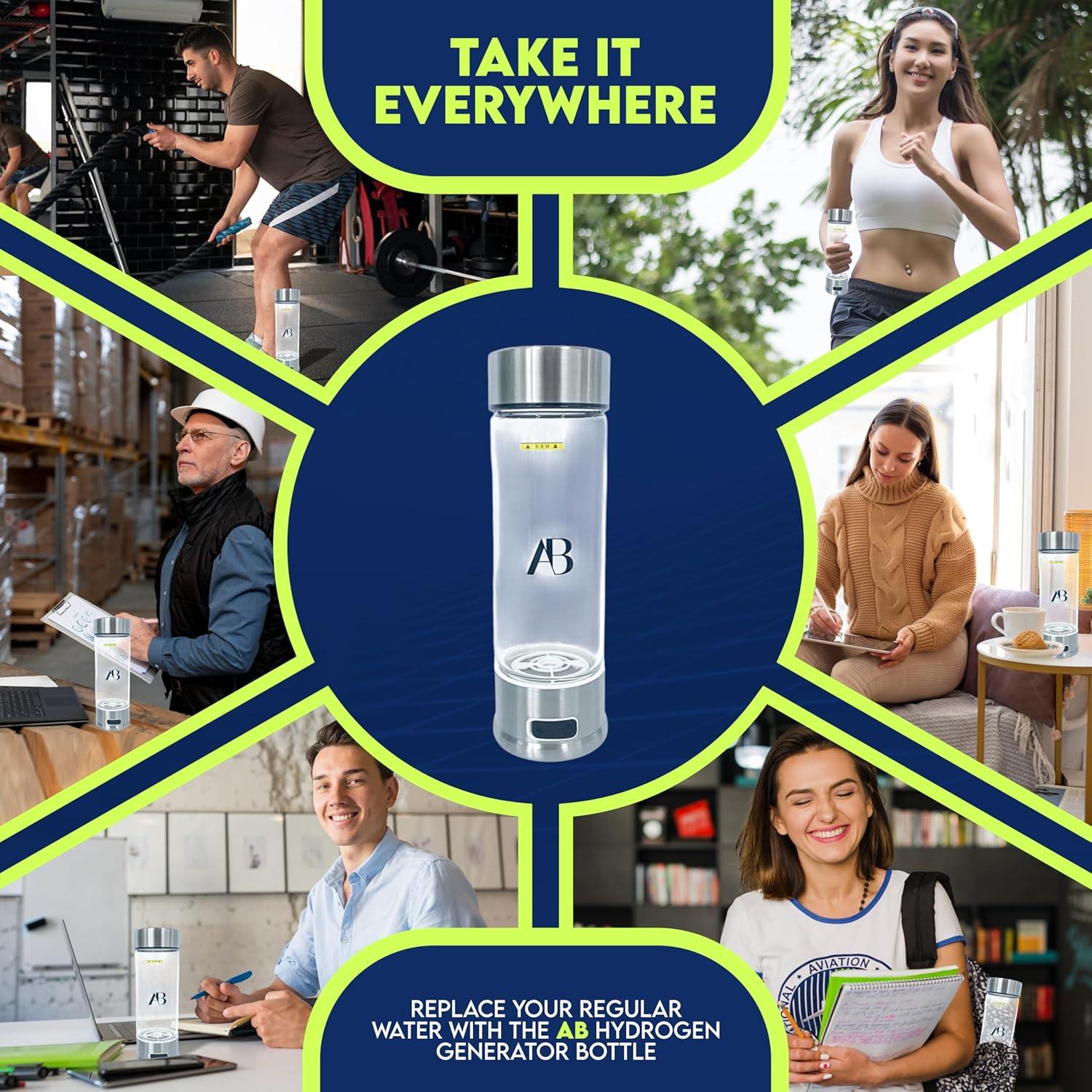 Botella Generadora de Agua Hidrógeno AB 420ml Vidrio Borosilicato