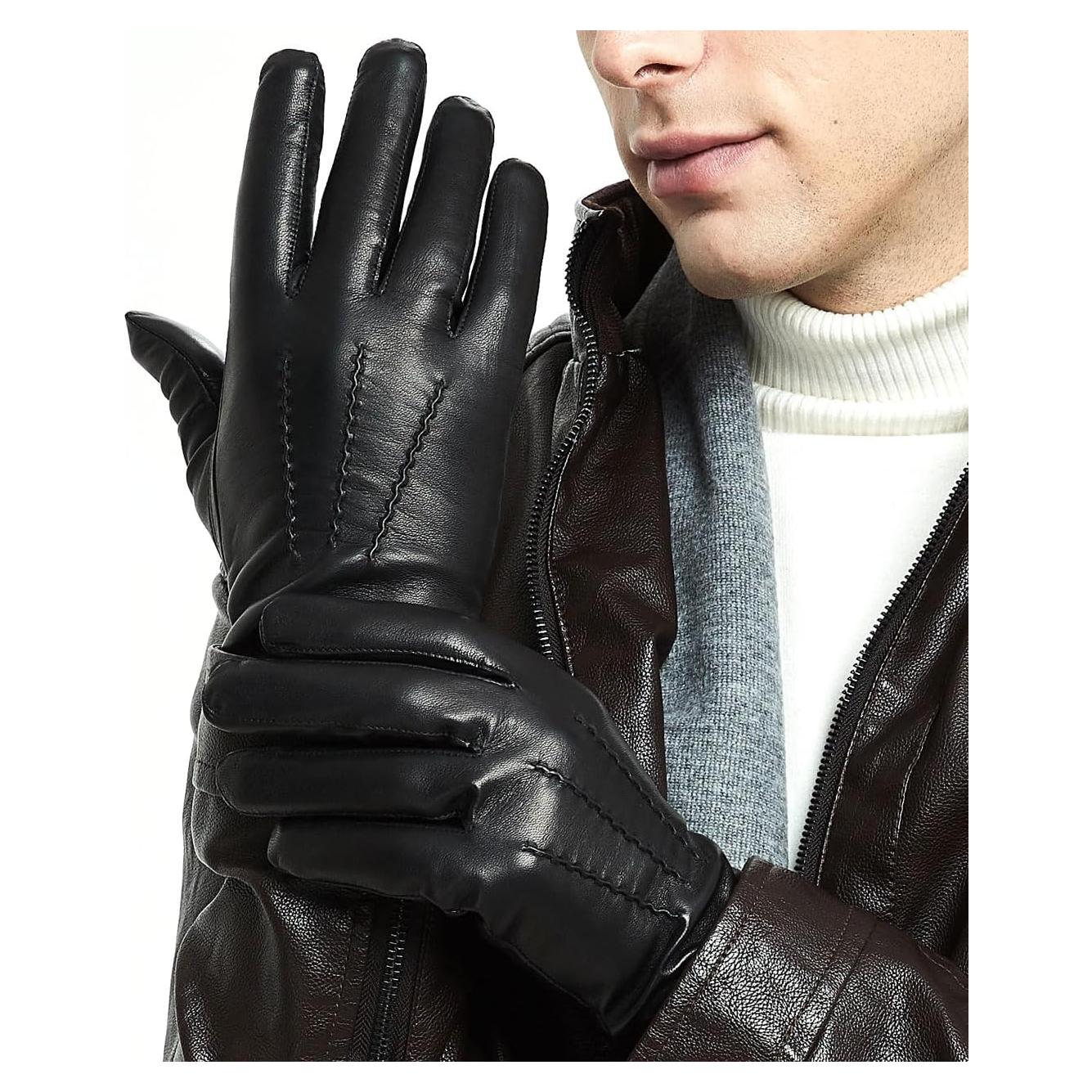 Guantes de Cuero ZLUXURQ para Hombre - Forro de Cachemira