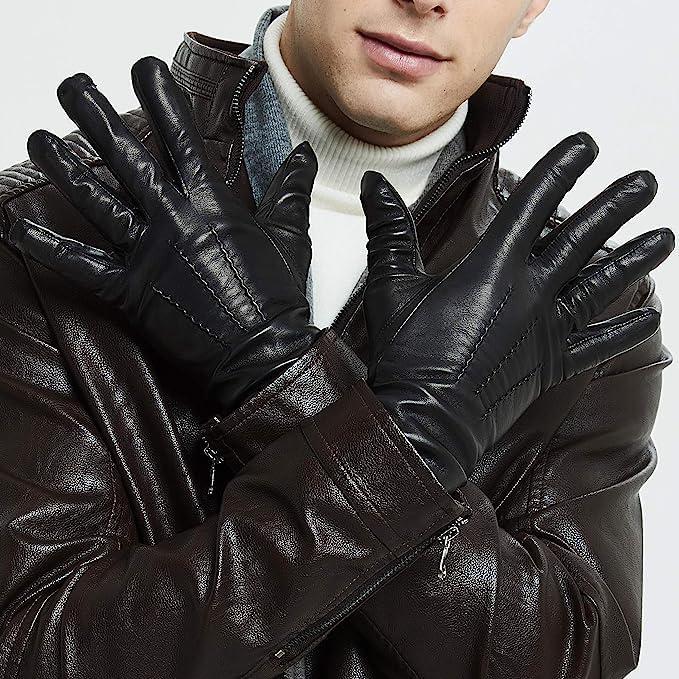 Guantes de Cuero ZLUXURQ para Hombre - Forro de Cachemira