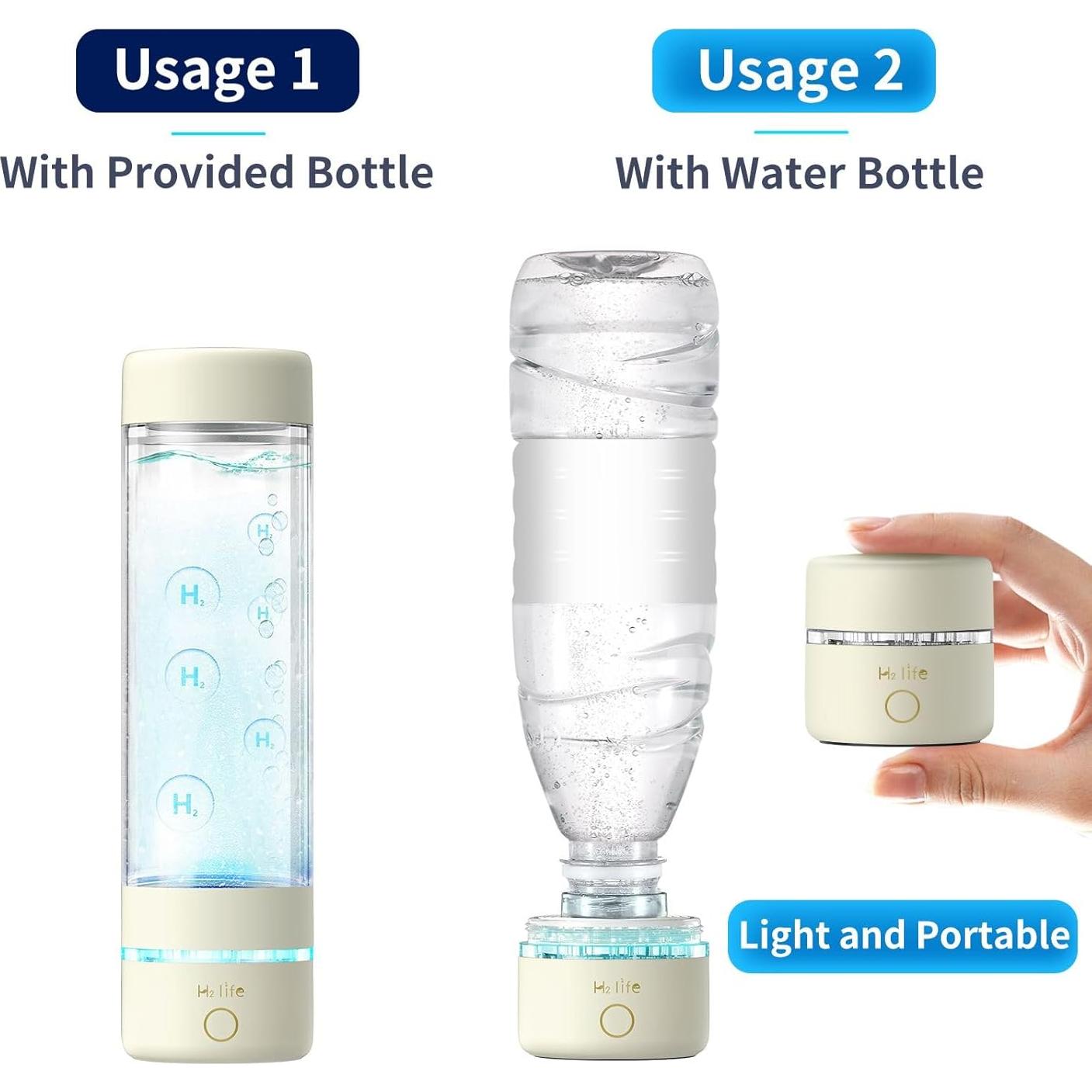 Botella de Agua de Hidrógeno H2 LIFE 3000 ppb Portátil Beige