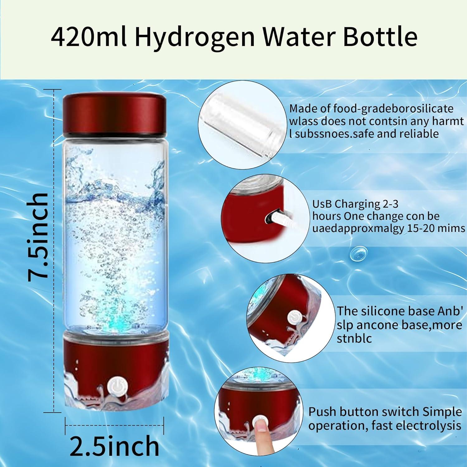 Botella de Agua de Hidrógeno Patravious 420ml Portátil Rojo