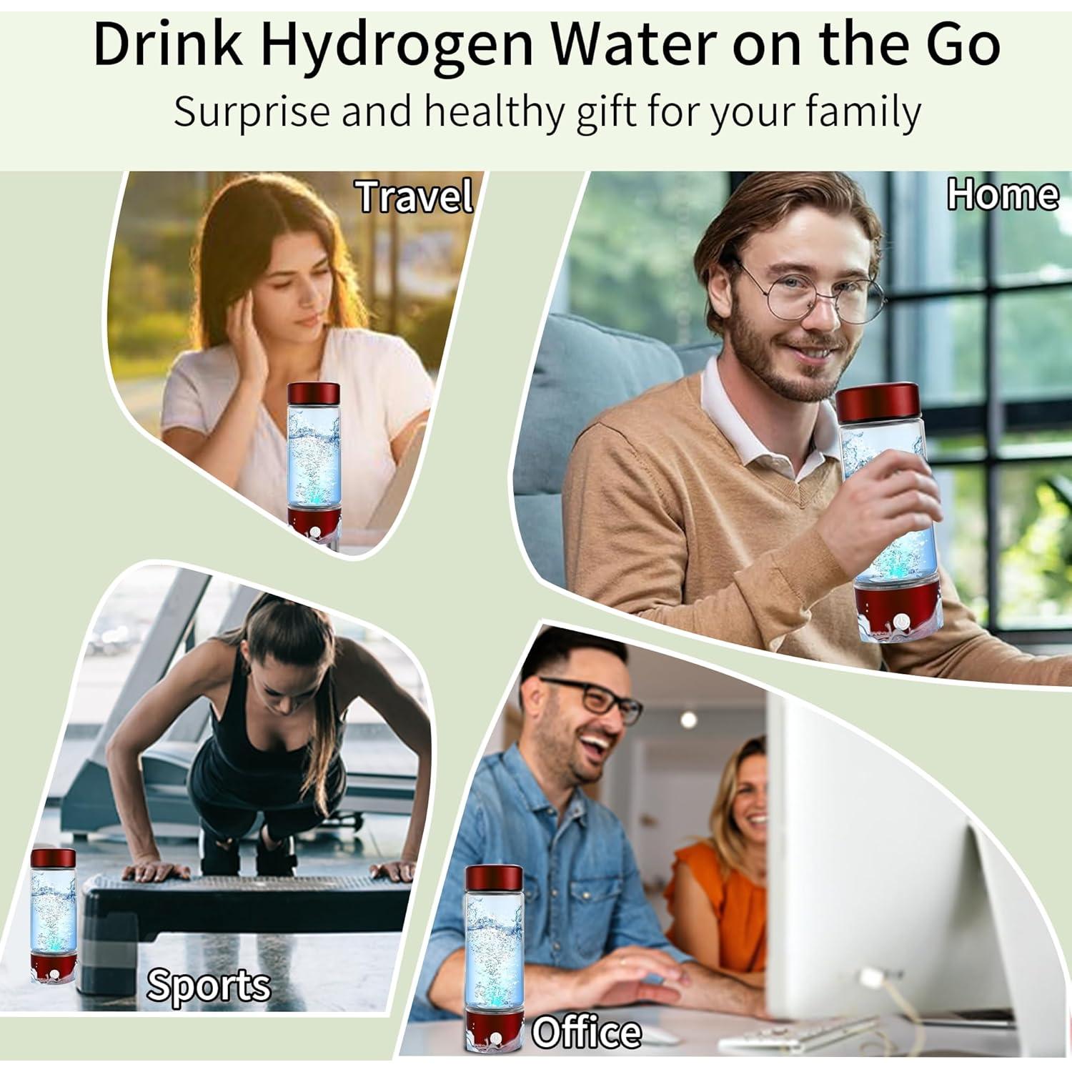 Botella de Agua de Hidrógeno Patravious 420ml Portátil Rojo