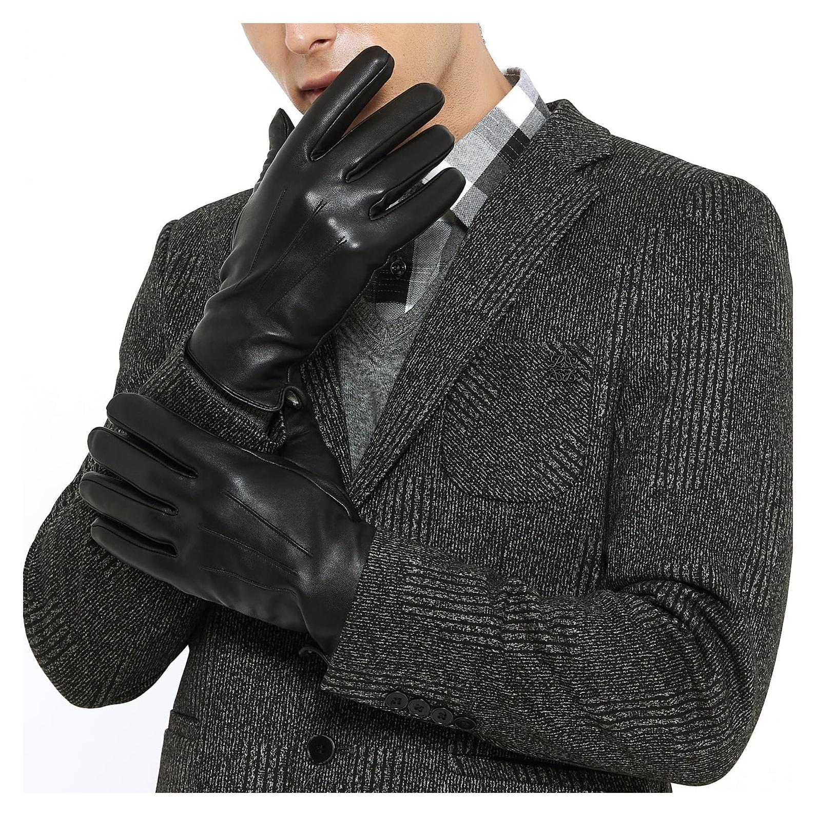 Guantes de Cuero ZLUXURQ para Hombre Talla XL - Forro Cachemira