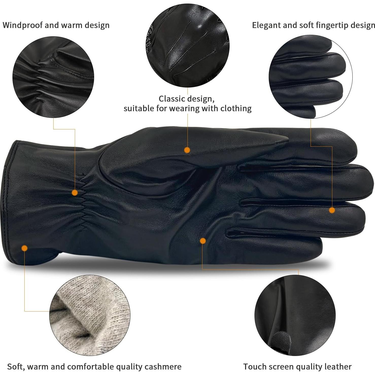Guantes de Cuero ZLUXURQ para Hombre Talla XL - Forro Cachemira