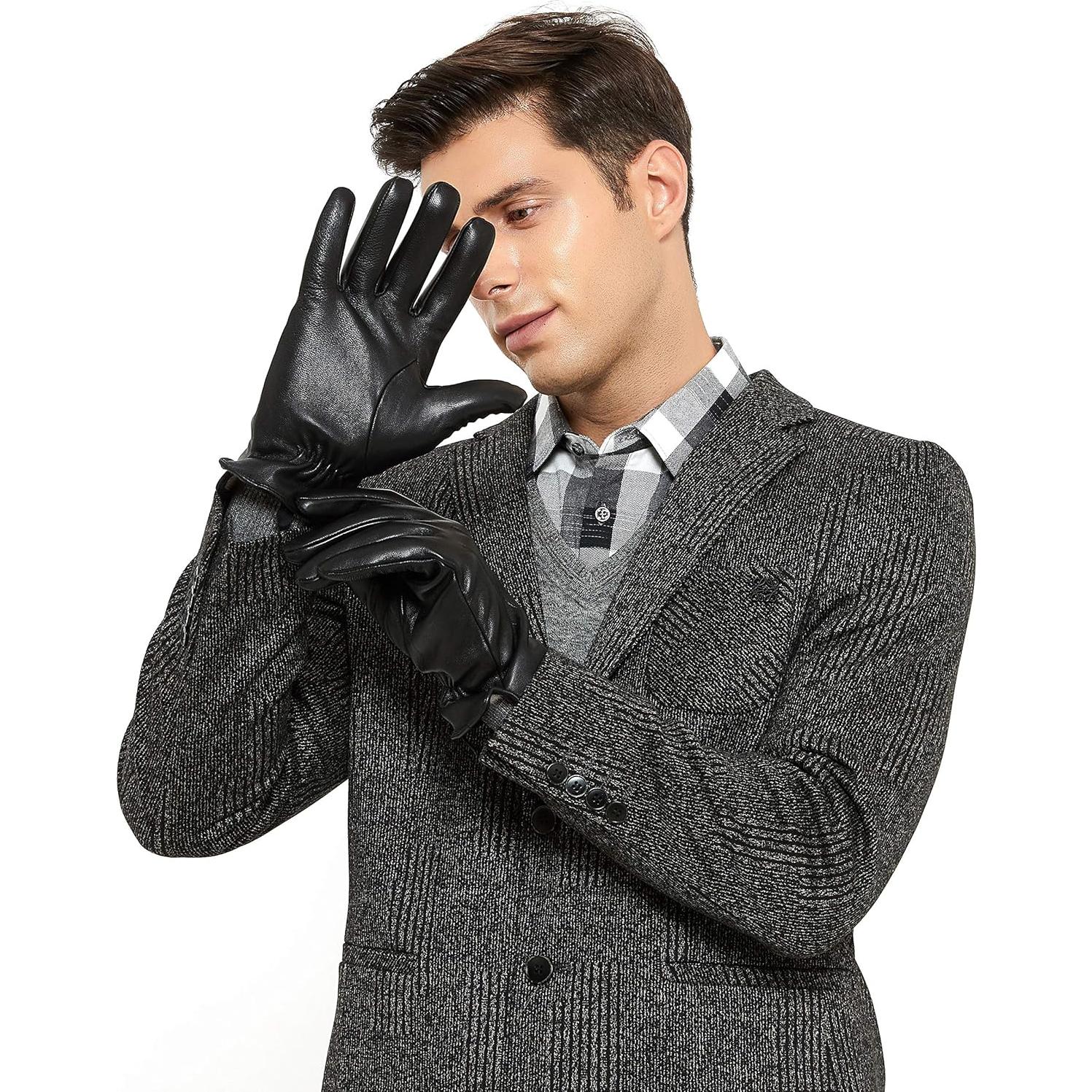 Guantes de Cuero ZLUXURQ para Hombre - Forro de Cachemira