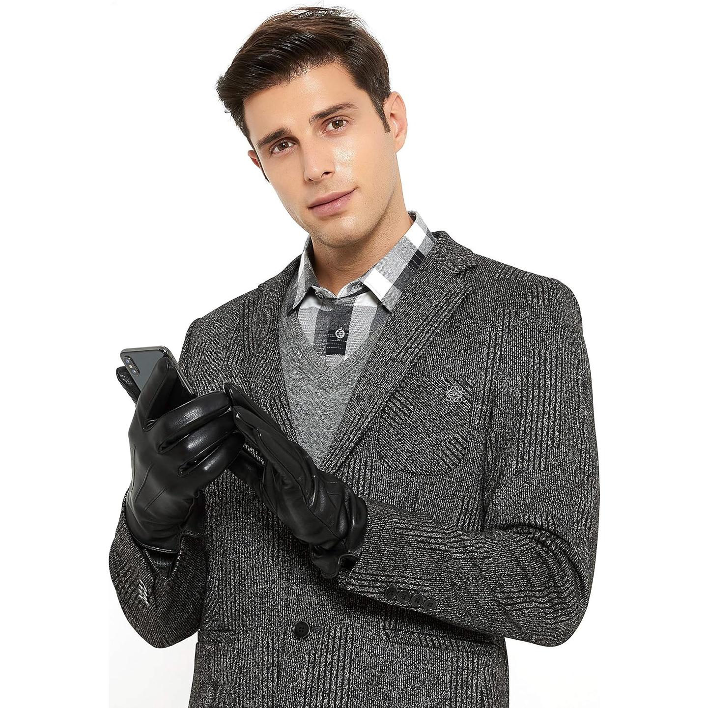 Guantes de Cuero ZLUXURQ para Hombre - Forro de Cachemira