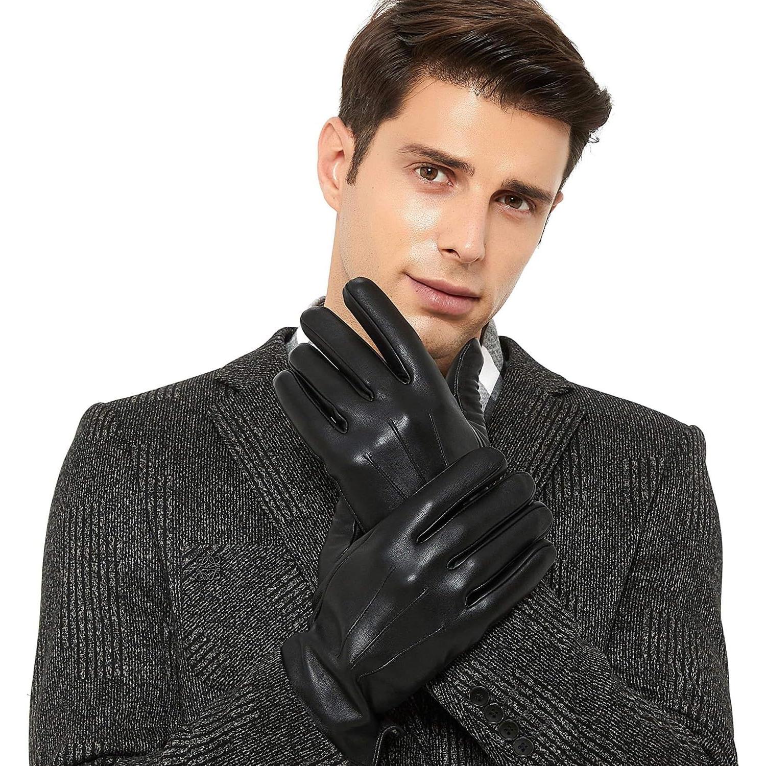 Guantes de Cuero ZLUXURQ para Hombre - Forro de Cachemira