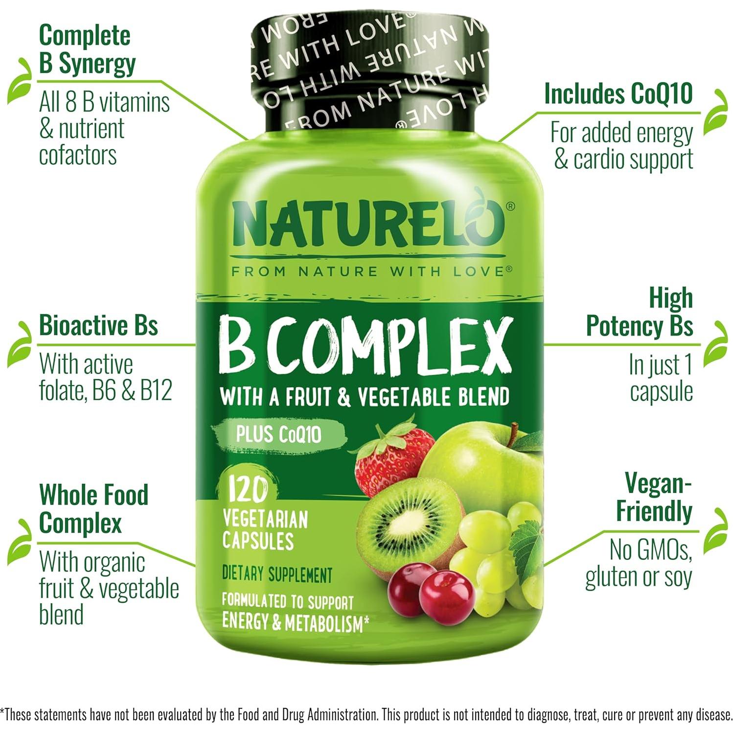 NATURELO Complejo de Vitaminas B Vegano 120 Cápsulas