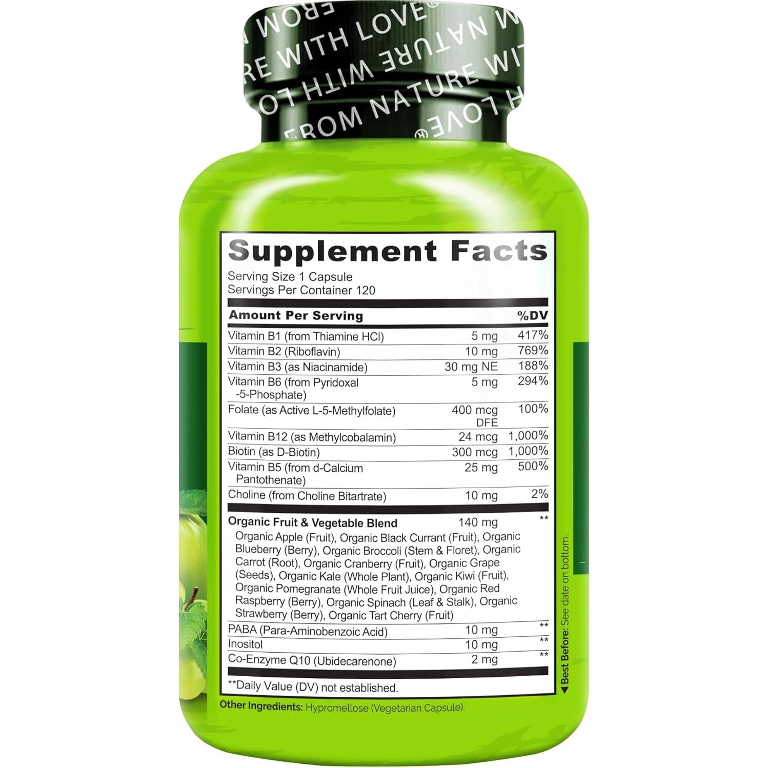 NATURELO Complejo de Vitaminas B Vegano 120 Cápsulas