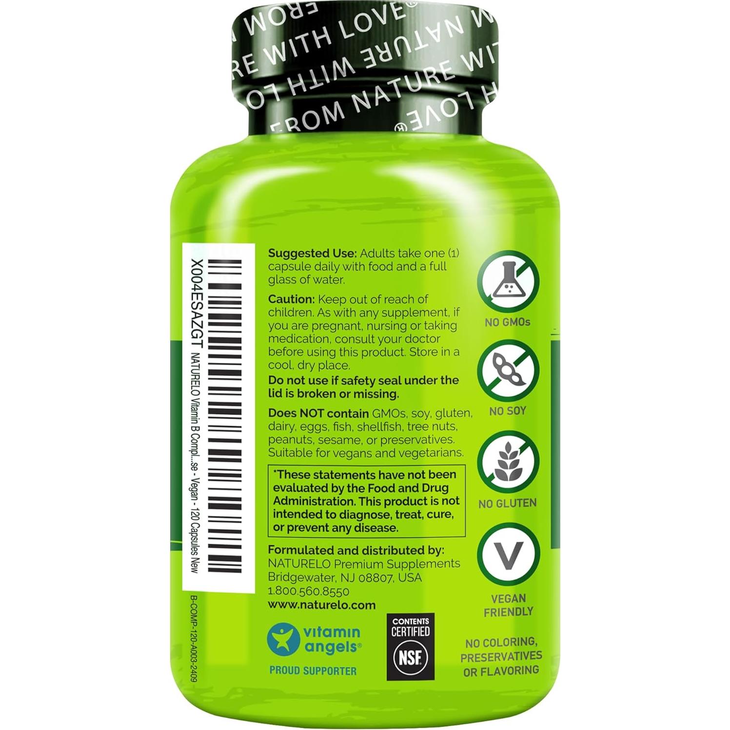 NATURELO Complejo de Vitaminas B Vegano 120 Cápsulas