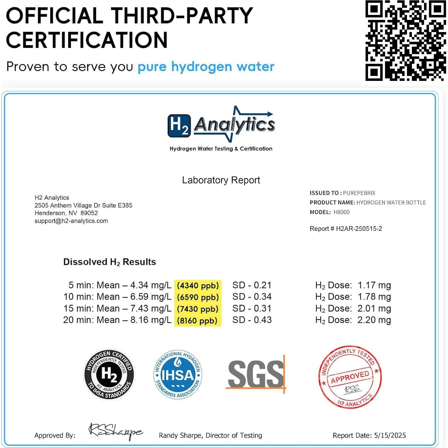 Generador de Agua de Hidrógeno PUREPEBRIX H8000 - 8160 PPB