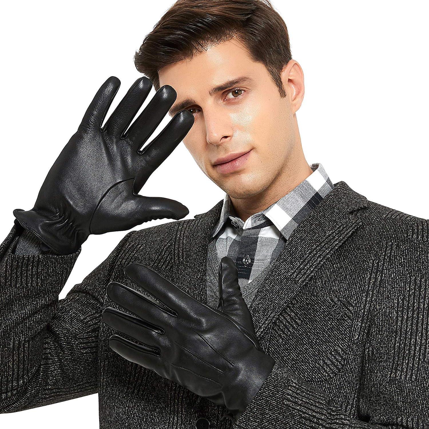 Guantes de Cuero ZLUXURQ para Hombre - Forro de Cachemira