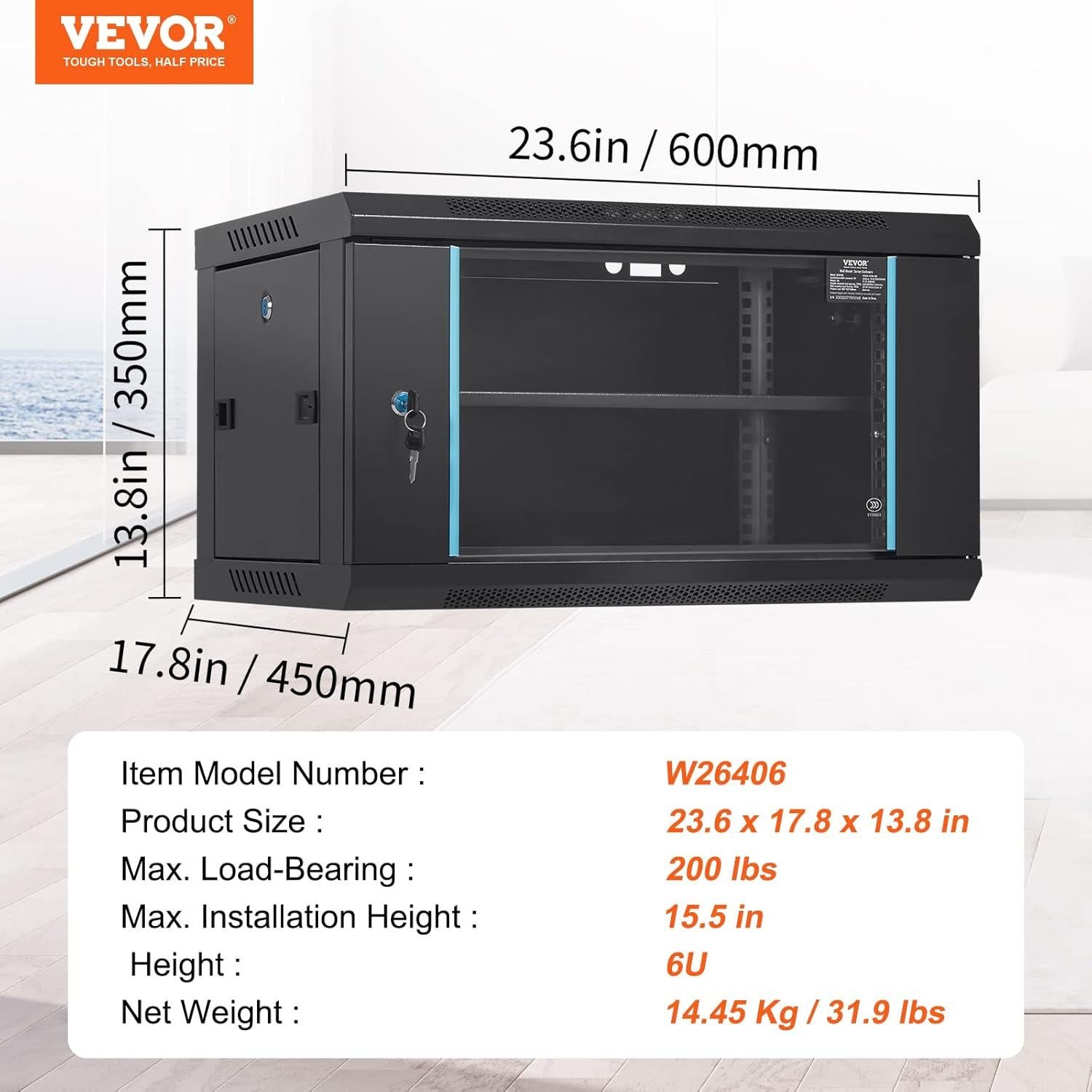 Gabinete de Servidor VEVOR 6U Montado en Pared 39.37 cm