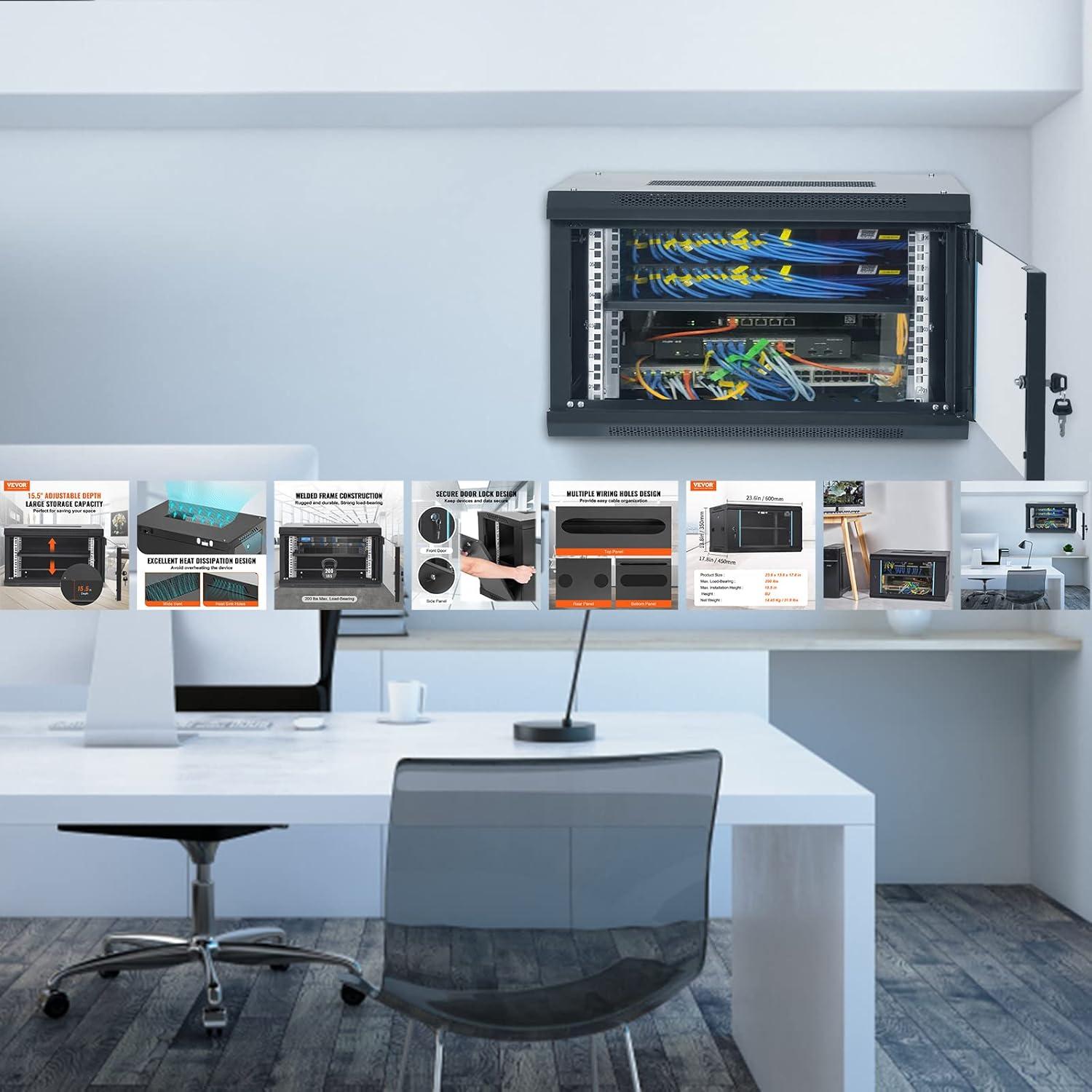 Gabinete de Servidor VEVOR 6U Montado en Pared 39.37 cm