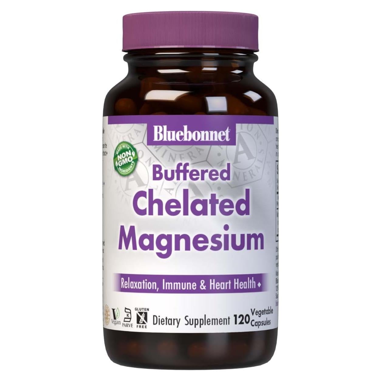 Magnesio Quelado Amortiguado Bluebonnet 200 mg 120 Cápsulas